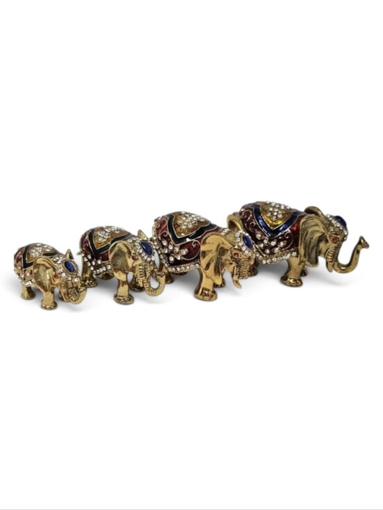 Other - Jeweled Elephant Hinged Trinket Box Set 3 Gold Tone Rhinestones 4th Trunk Broken